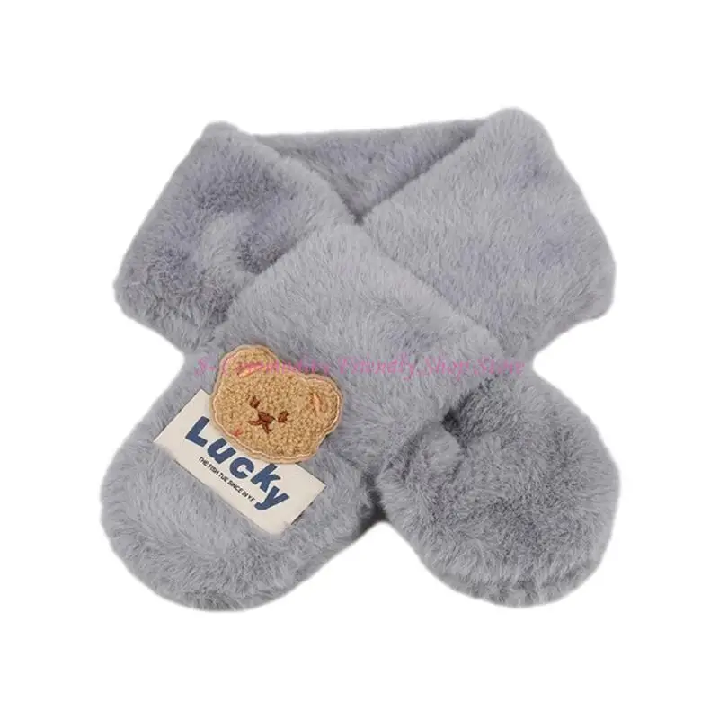 85AE Lovely Bear-pañuelo grueso para niños, bufanda cálida y cómoda, silenciador largo cruzado a prueba viento, ropa para