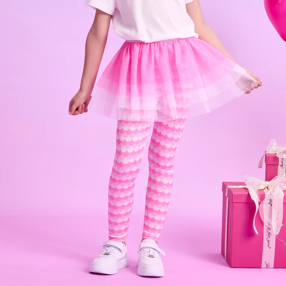 Falda pantalón rayada elástica para niña en rosa con cintura elástica DXTON