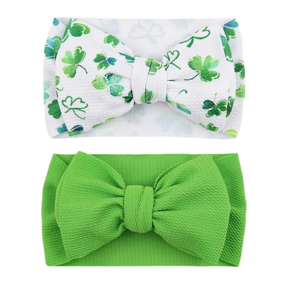 Diadema verde San Patricio con lazo trébol en tela bala para bebés - imagen 3