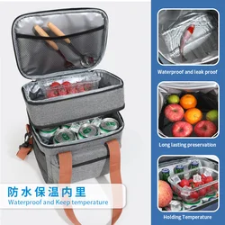 Bolsa térmica para almuerzo doble capa con correa para hombro de viaje
