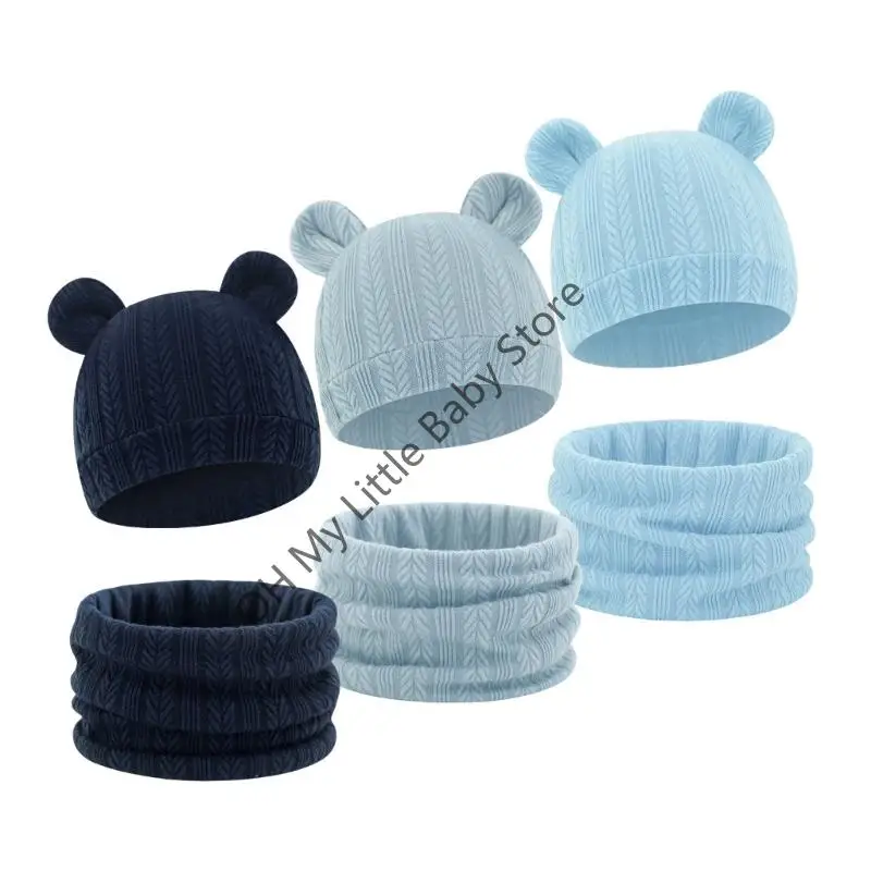 M76C Conjunto bufanda punto listo para invierno, tela mezcla algodón, cubierta Reversible para orejas bebé, ropa - imagen 4