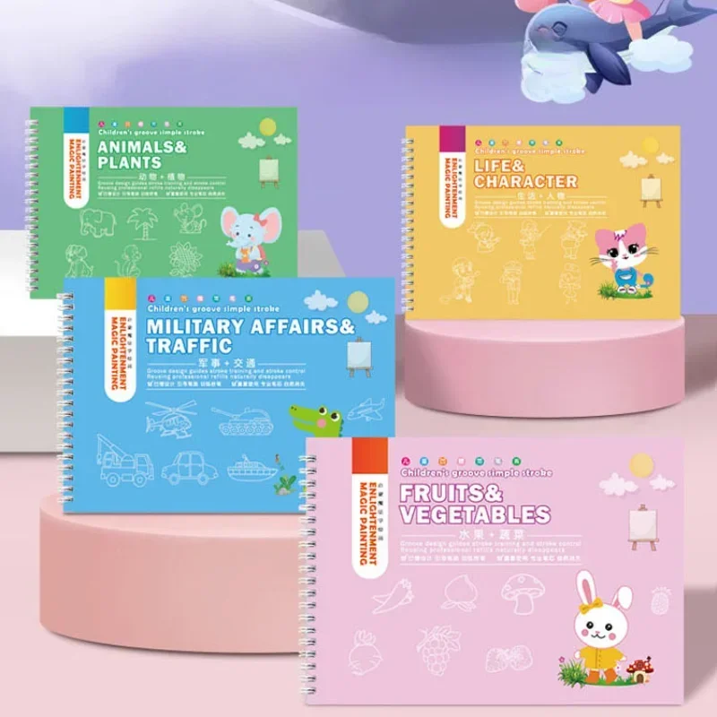 Juego de libro de rastreo de dibujo fácil para niños, cuatro temas, bolígrafo redibujable, Control, entrenamiento, cuaderno de bocetos, regalos, juguetes para niños - imagen 2