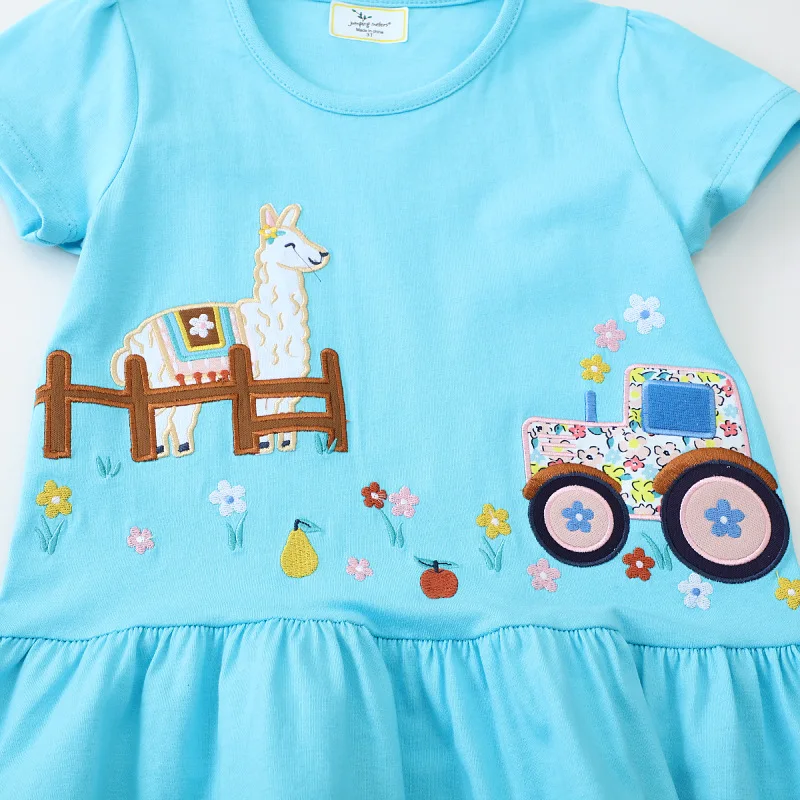 Vestido de algodón para niña de 2 a 7 años, vestidos azules bordados de verano para niñas pequeñas, ropa informal para niños - imagen 3