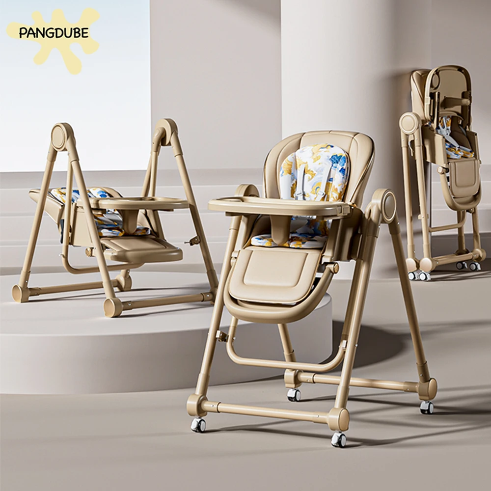 PANGDUBE Silla alta para bebé 2 en 1, asiento de alimentación convertible basculante con ruedas, bandejas dobles, cojín plegable para 6 meses-3 años