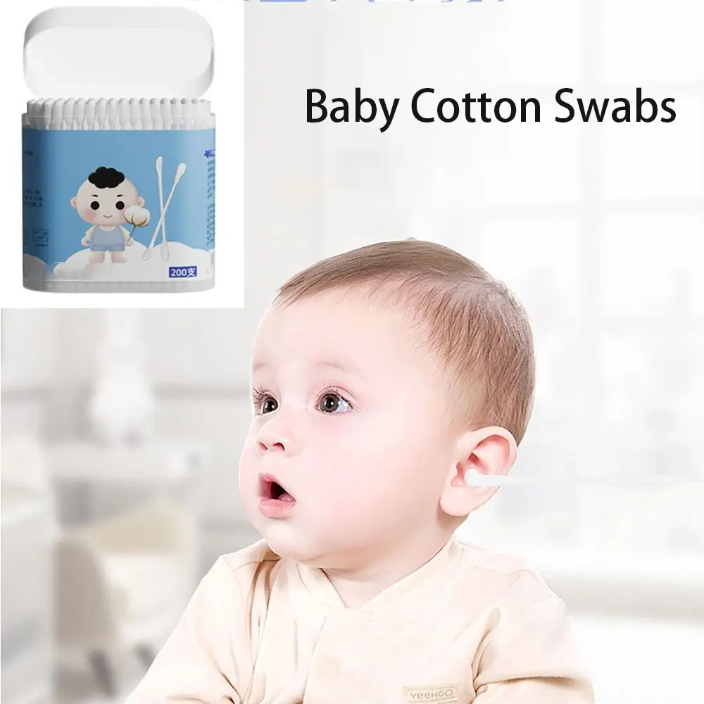 200 Uds. Cotón de algodón cómodo de doble punta para bebé, algodón desengrasante suave, tallo Extra fino, bastoncillos de algodón estériles, cuchara de cera para los oídos - imagen 2