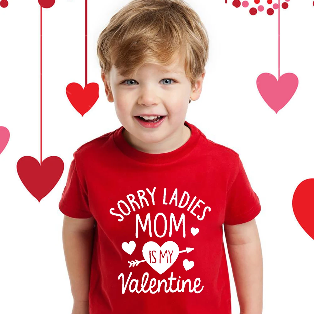Camiseta con estampado de valetina de papá y mamá para niños, camisas rojas para niños, camisetas para niños y niñas, regalos de fiesta del Día de San Valentín, ropa informal