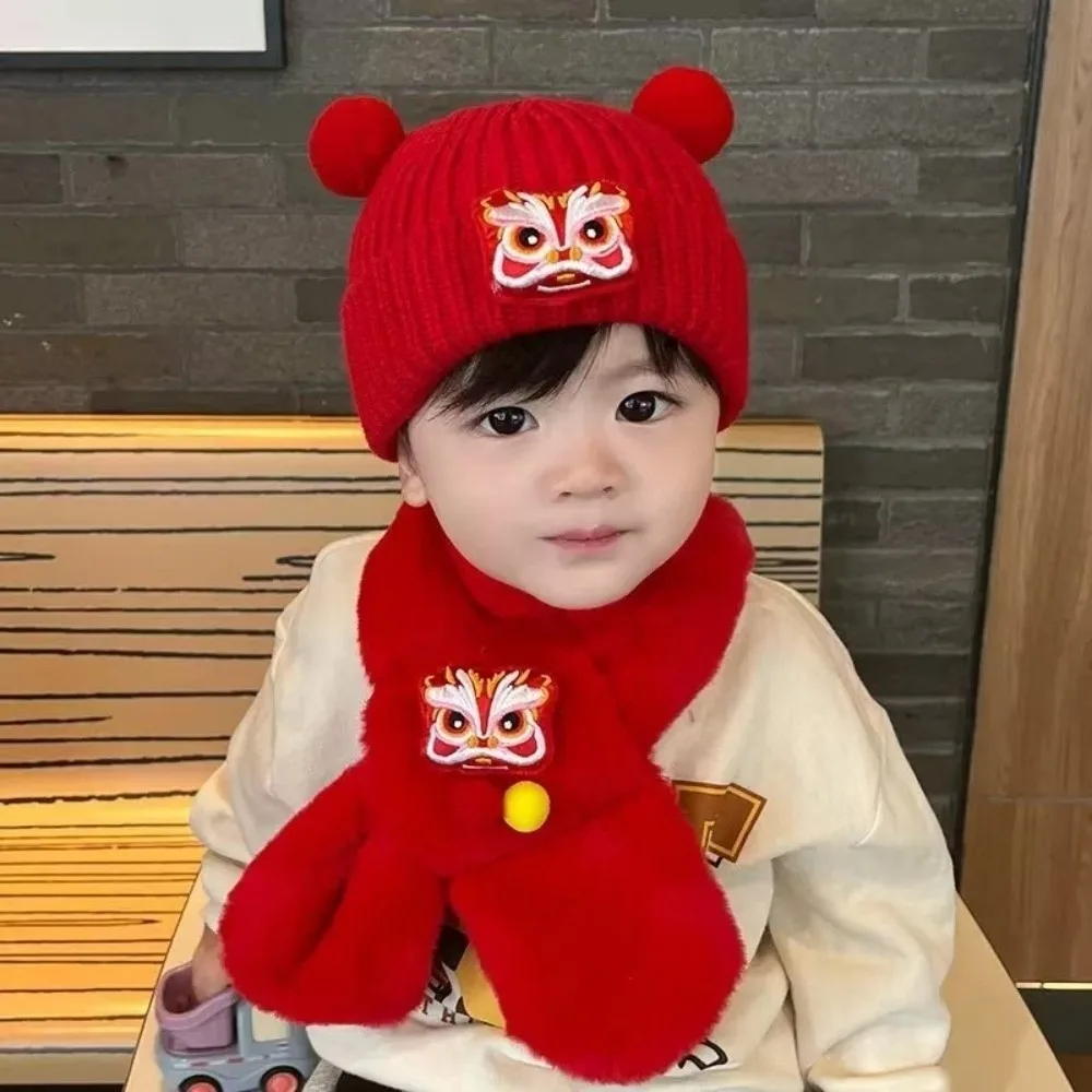 Nuevo conjunto de gorro y bufanda festivo, calentador de cuello cálido a prueba de viento, gorro rojo a prueba de frío, regalo