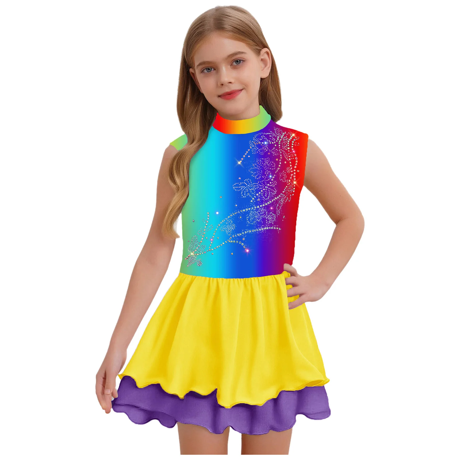 Vestido de baile de patinaje artístico para niñas, disfraz de bailarina, tutú de Ballet, ropa de gimnasia contemporánea moderna - imagen 4