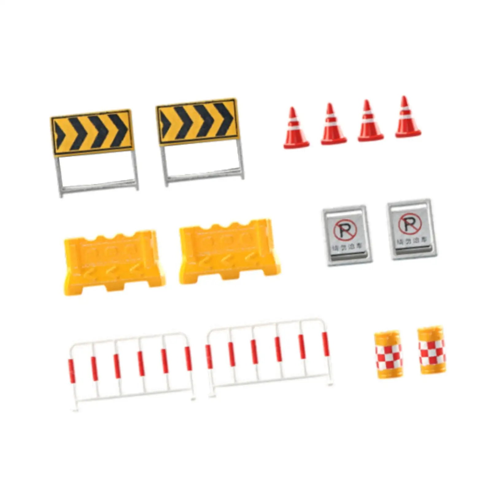 14x 1/64 Road Signs Resin Miniature Construction Traffic Signs Ornament