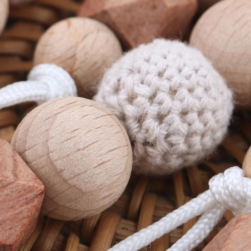 M76C Cadena chupete con cuentas ganchillo, mordedor para niños, juguete madera, Clip para chupete, soporte para para - imagen 5