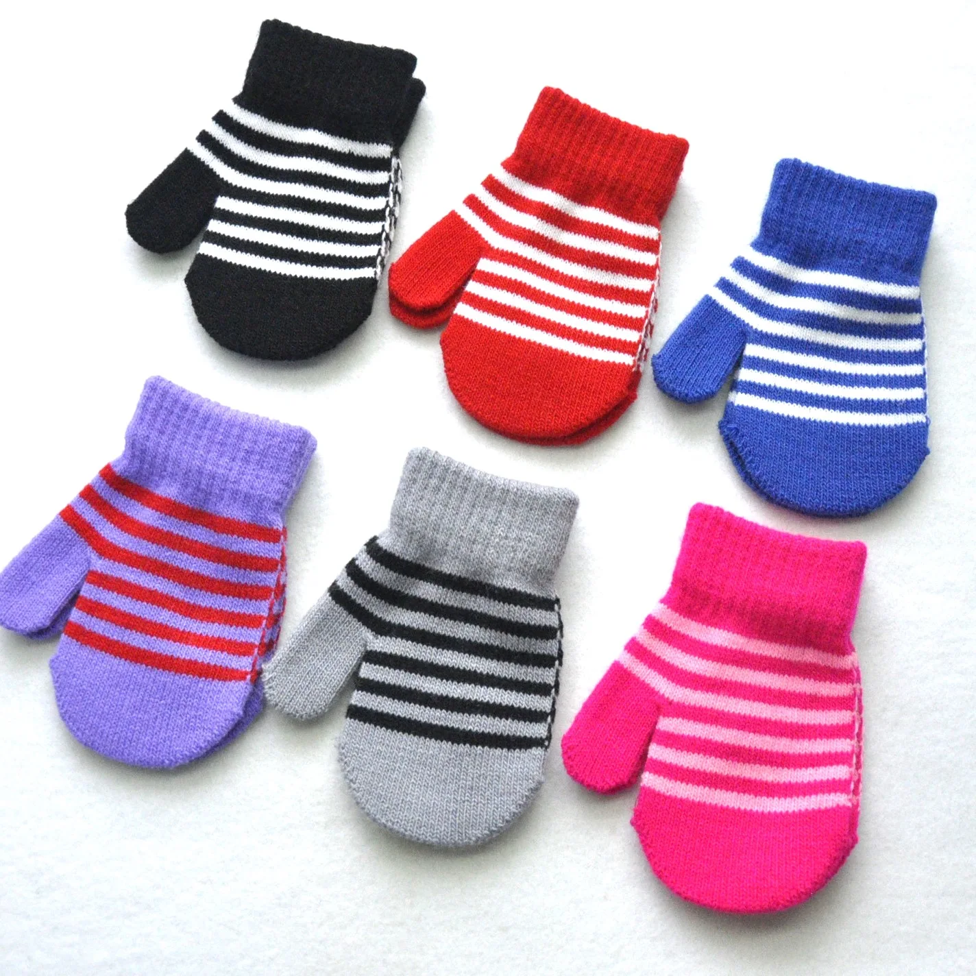 Guantes cálidos de punto a rayas para niños, manoplas de retales para bebés y estudiantes, para ciclismo y esquí al aire libre, 1 a 4 años, Invierno - imagen 4