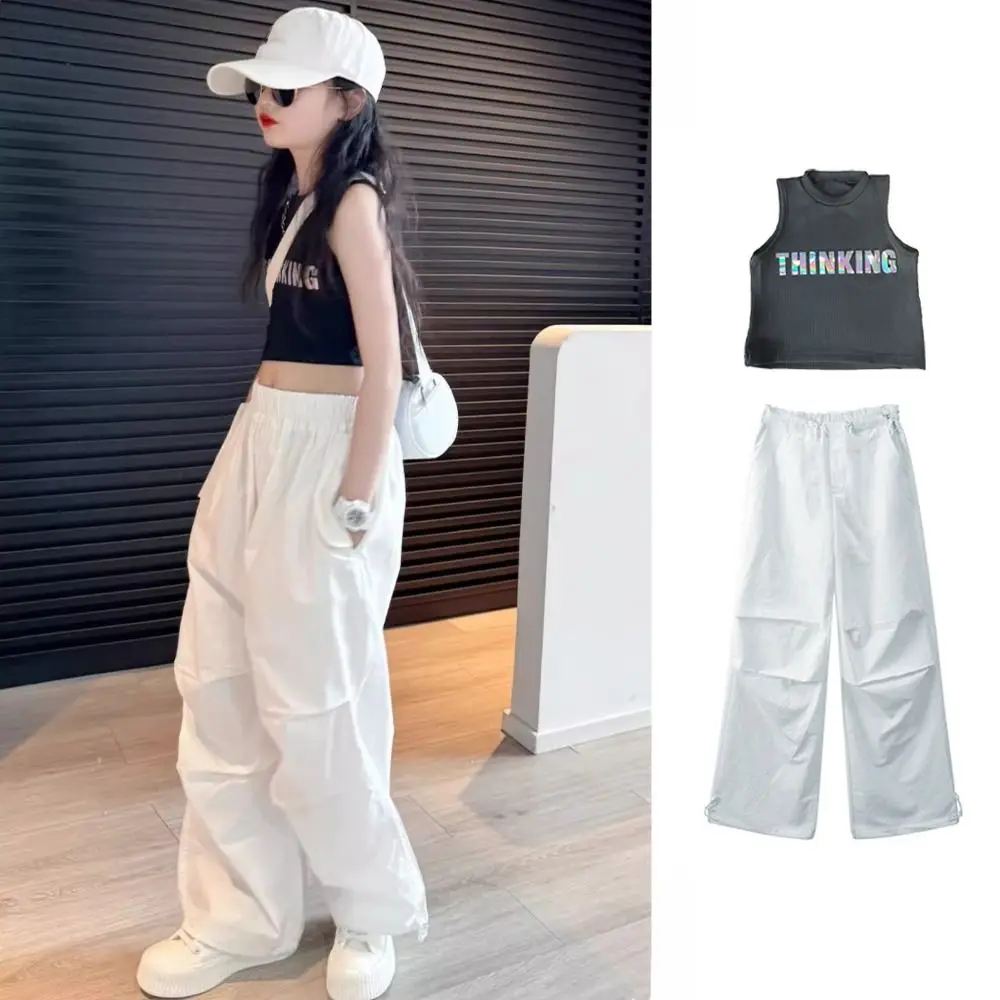 Ropa de calle de moda para niñas, ropa de Hip Hop, trajes de verano Y2k, conjunto de ropa para adolescentes, chaleco, pantalones Cargo, traje, ropa de calle