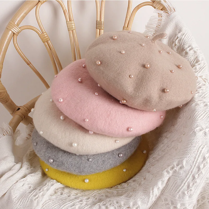 Boina de lana con perlas para bebé – Gorro retro de invierno - imagen 5