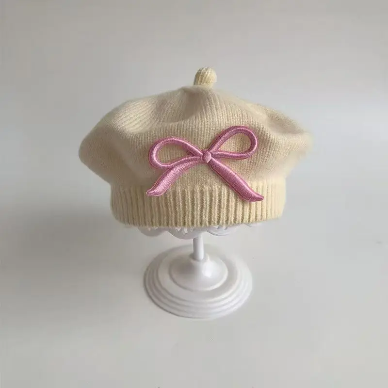 Elegante boina para niñas pequeñas para otoño e invierno: gorro de punto cálido a prueba de viento, lindo gorro de pintor para niñas. - imagen 2