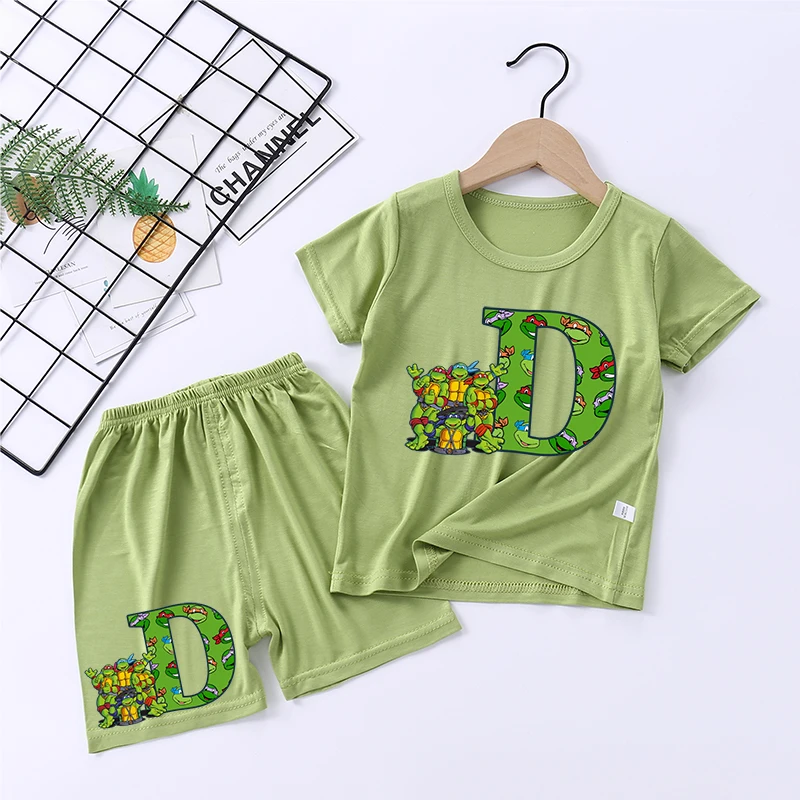 Ninja Turtles Pajamas for Children Girls Kawaii Cartoon Print Pajamas Set Child Summer Casual Clothing Home Clothes Kids Gifts