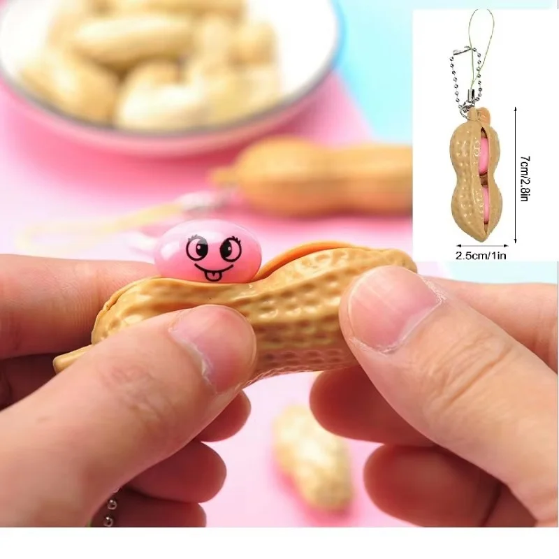 2 uds. De frijoles para aliviar el estrés, aliviar el estrés, maní, exprimir, divertidos juguetes creativos para aliviar el estrés, llavero multifuncional - imagen 2
