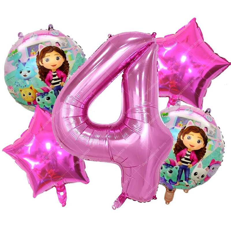 Juego de globos de aluminio para casas de muñecas Gabby, suministros para fiesta de cumpleaños para niña, globos bonitos de dibujos animados, accesorios de decoración navideña para el hogar, regalos, 5 uds. - imagen 3