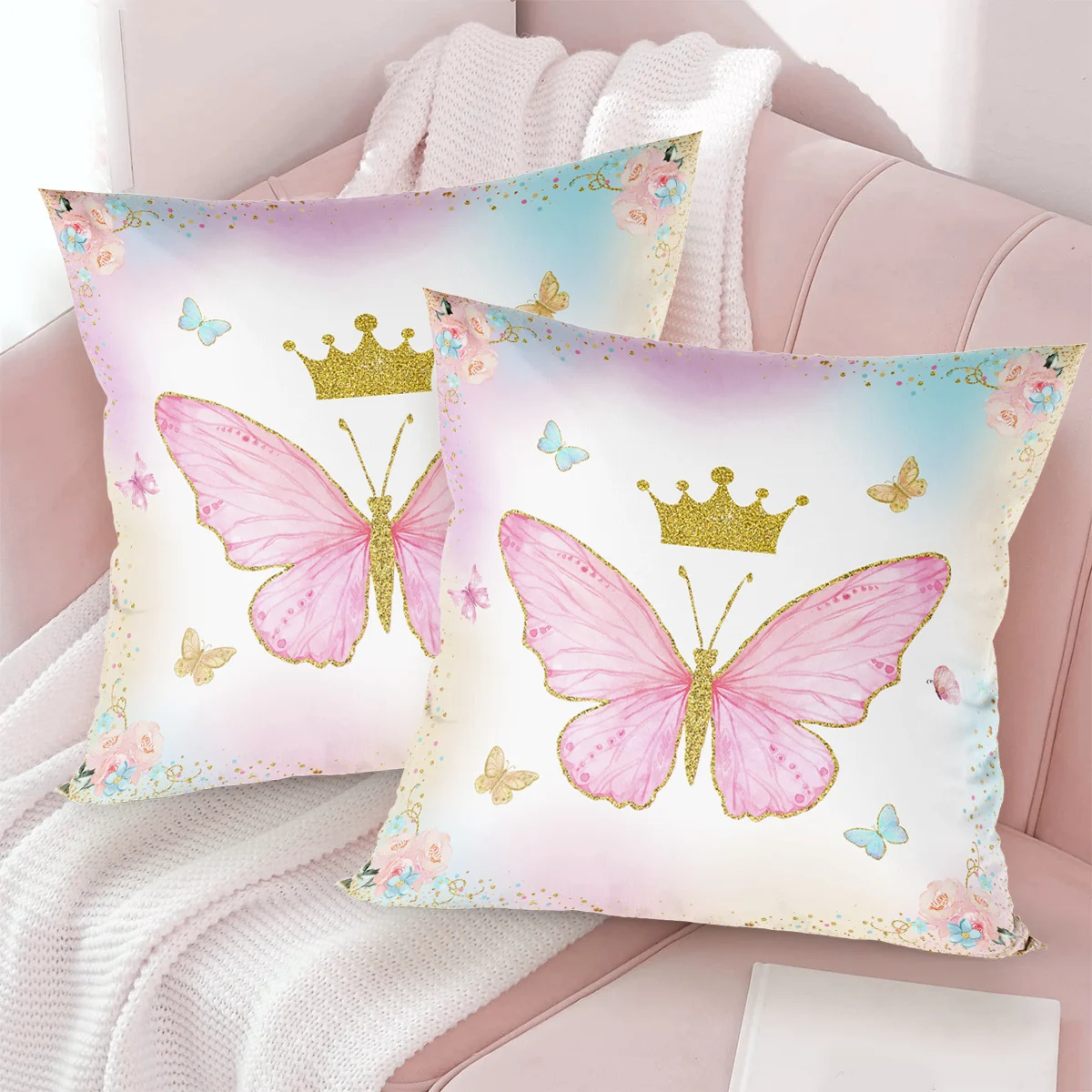 Funda de almohada de mariposa, cubierta de cojín decorativa para sofá, sirena, unicornio, dinosaurio, captura, granja, regalos de fiesta de cumpleaños - imagen 3