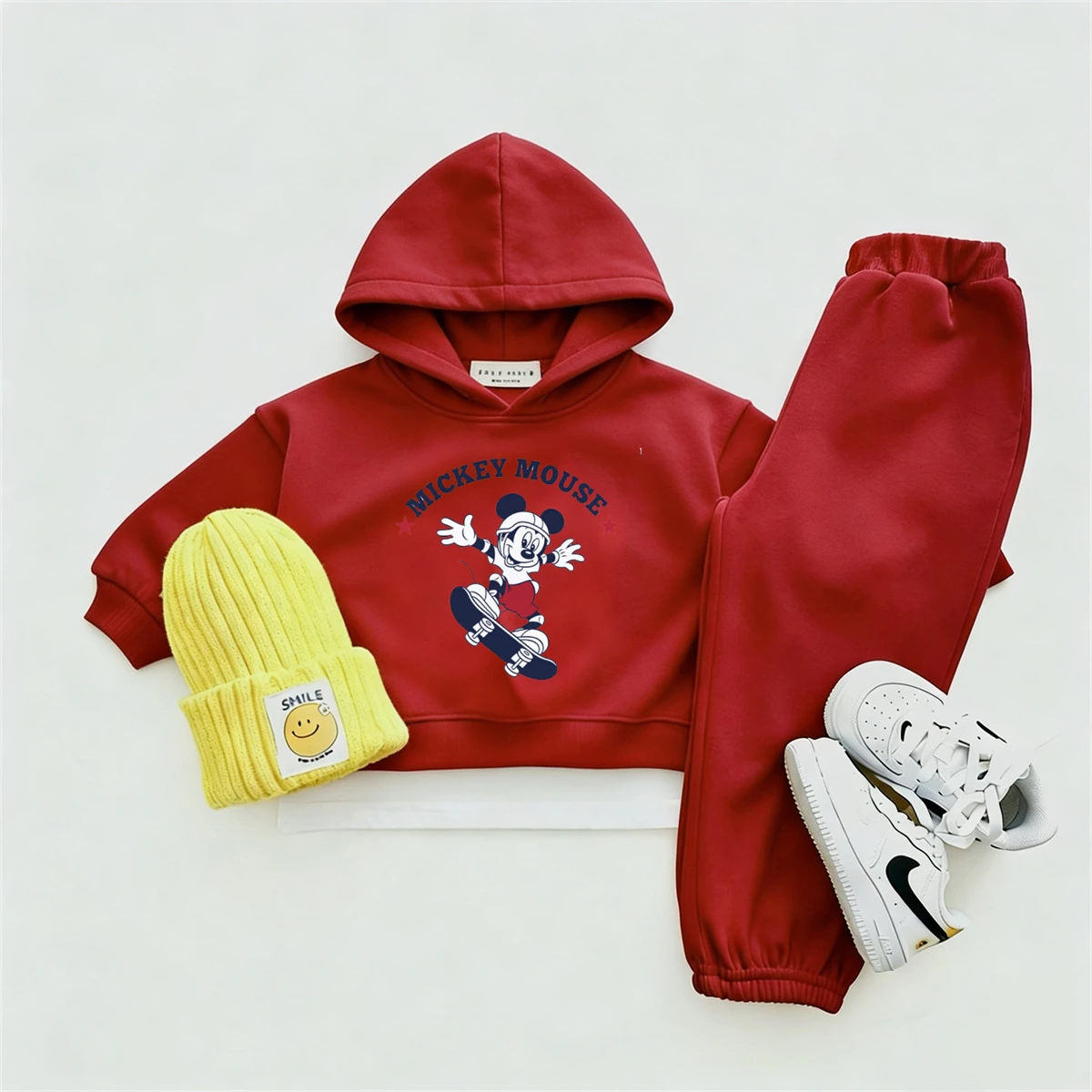 Conjunto de 2 Piezas de Color Sólido, Sudaderas con Capucha de Mickey Mouse, Trajes de Terciopelo Fino para Niños, Nuevas Sudaderas con Capucha Estampadas de Dibujos Animados, Pantalones Casuales Holgados - imagen 2