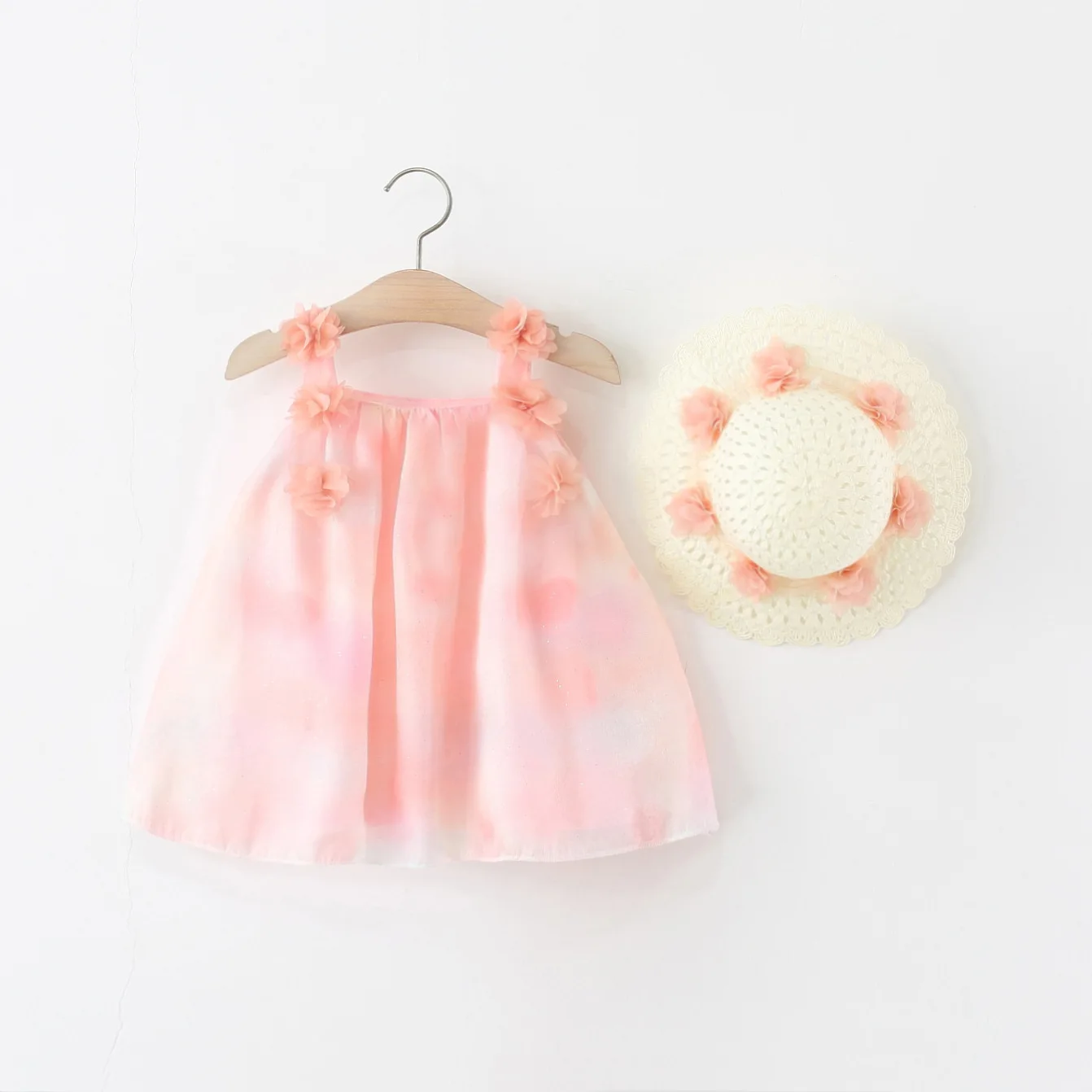 Vestido de bebé con flores – Malla azul de verano sin mangas - imagen 4