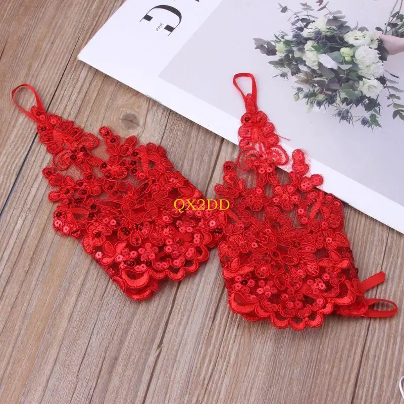 QX2D Bordado sin dedos Flower Guantes boda Girl Girl Vestido novia Vestido boda Hollow Hollow Out Guades Bead - imagen 5