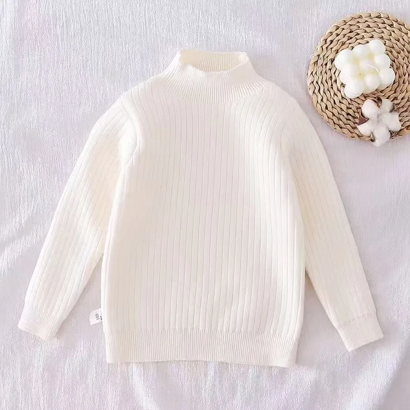 2025 Otoño/Invierno suéter de cuello alto Unisex para niños, forro polar grueso de estilo coreano, capa Base de Color sólido cálida y versátil - imagen 4