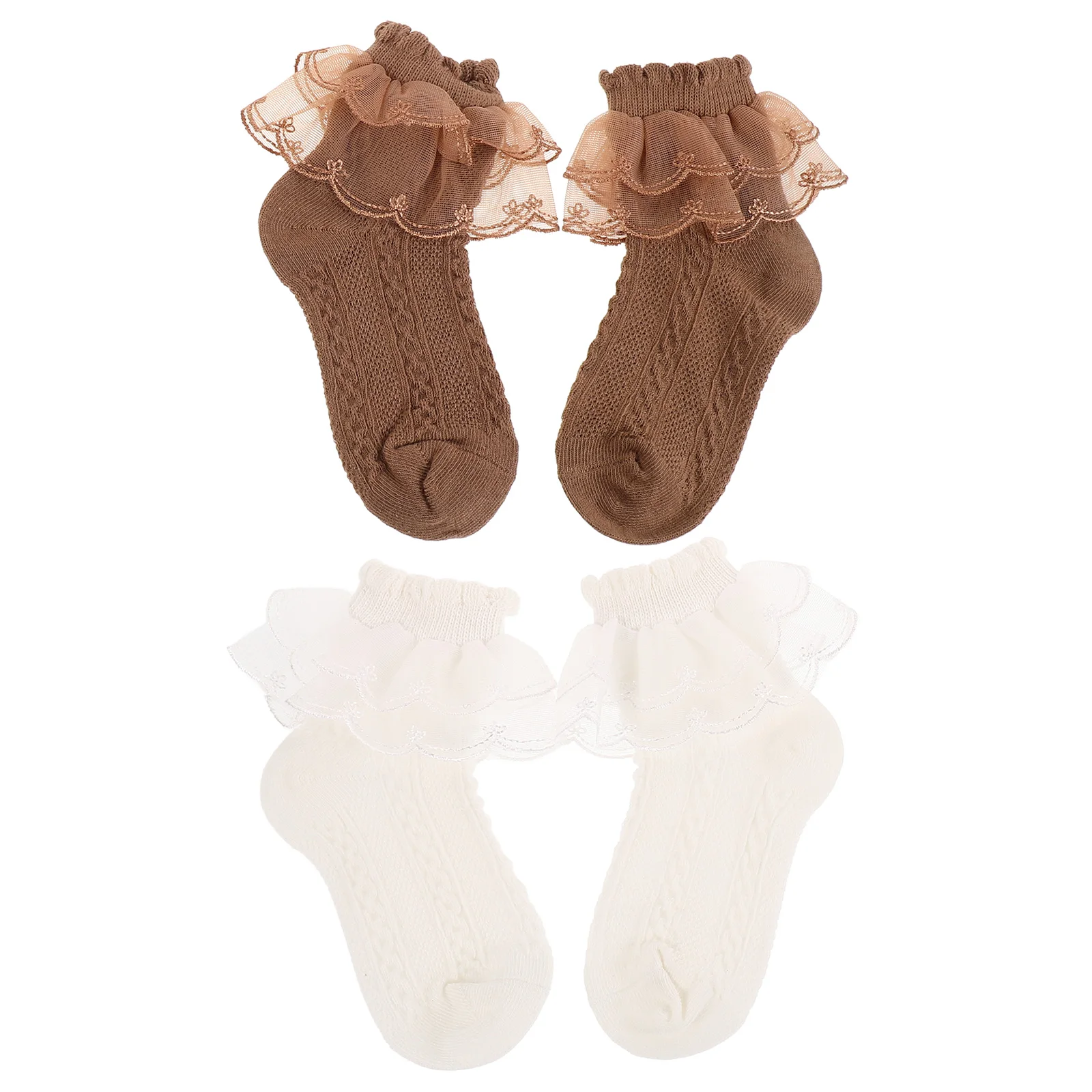 2 pares de calcetines de encaje para niños, volantes de algodón con volantes para niña, vestido de princesa, baile, Ballet, comodidad para niños pequeños, transpirable - imagen 2