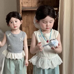 Camiseta sin mangas niña verano con lazo decorativo