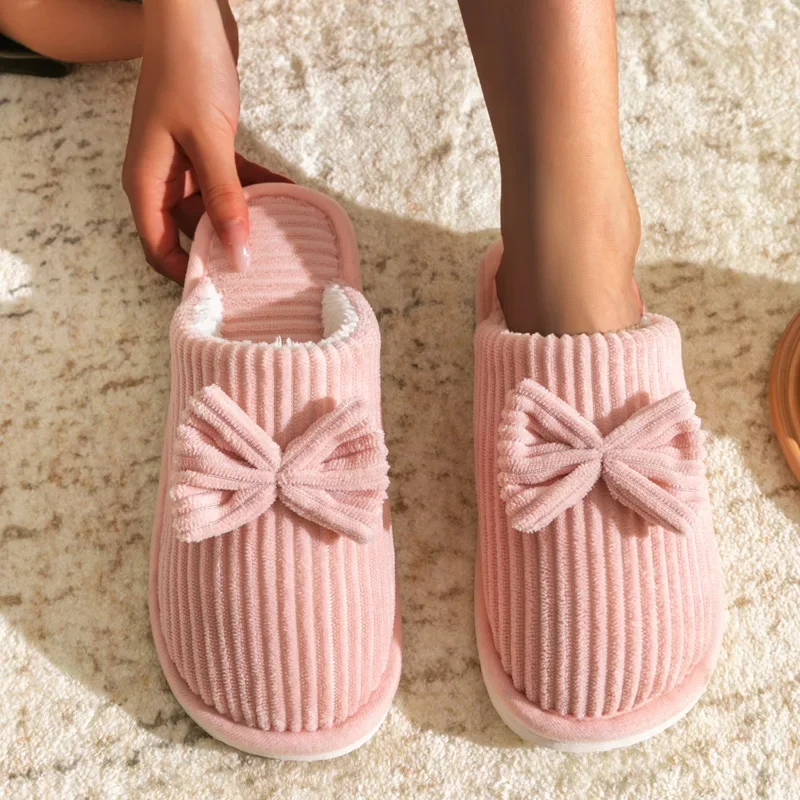 Zapatillas de mujer con lazo cálidas y cómodas para interior - imagen 2