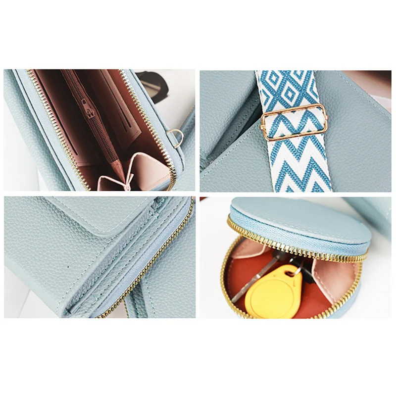 Bolso de hombro tipo bandolera a la moda para mujer, correa ancha para el hombro, bolsos multifuncionales para teléfono móvil, cuero Pu con bolso redondo pequeño - imagen 5