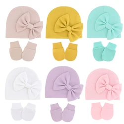 Gorro de algodón para recién nacido con guantes