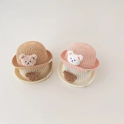 Sombrero para el sol transpirable para bebé, sombrero de paja de estilo coreano con diseño de oso bonito, sombrero ligero para el sol para recién nacido de 6 a 18 meses