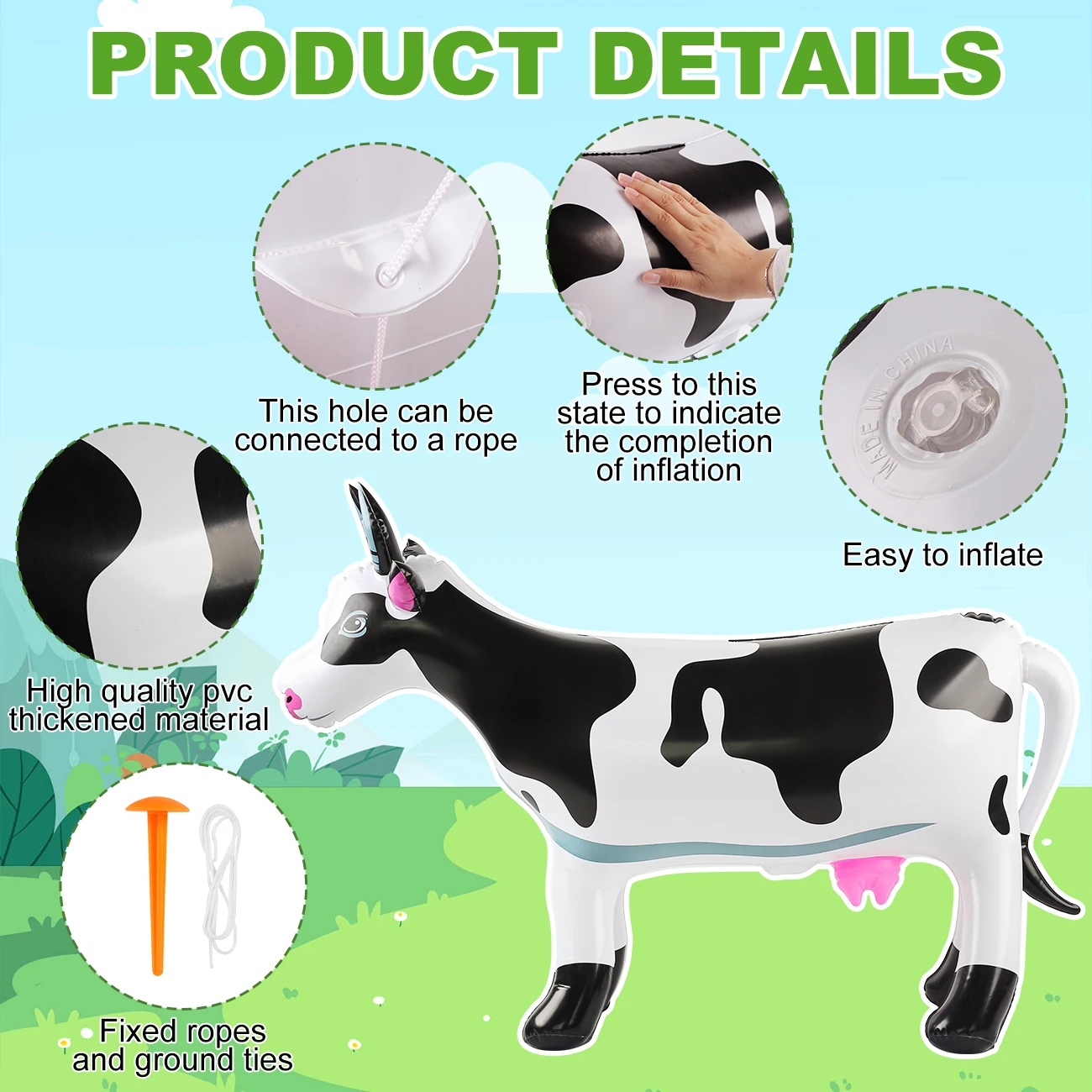 Vaca inflable decorativa de granja para cumpleaños infantiles