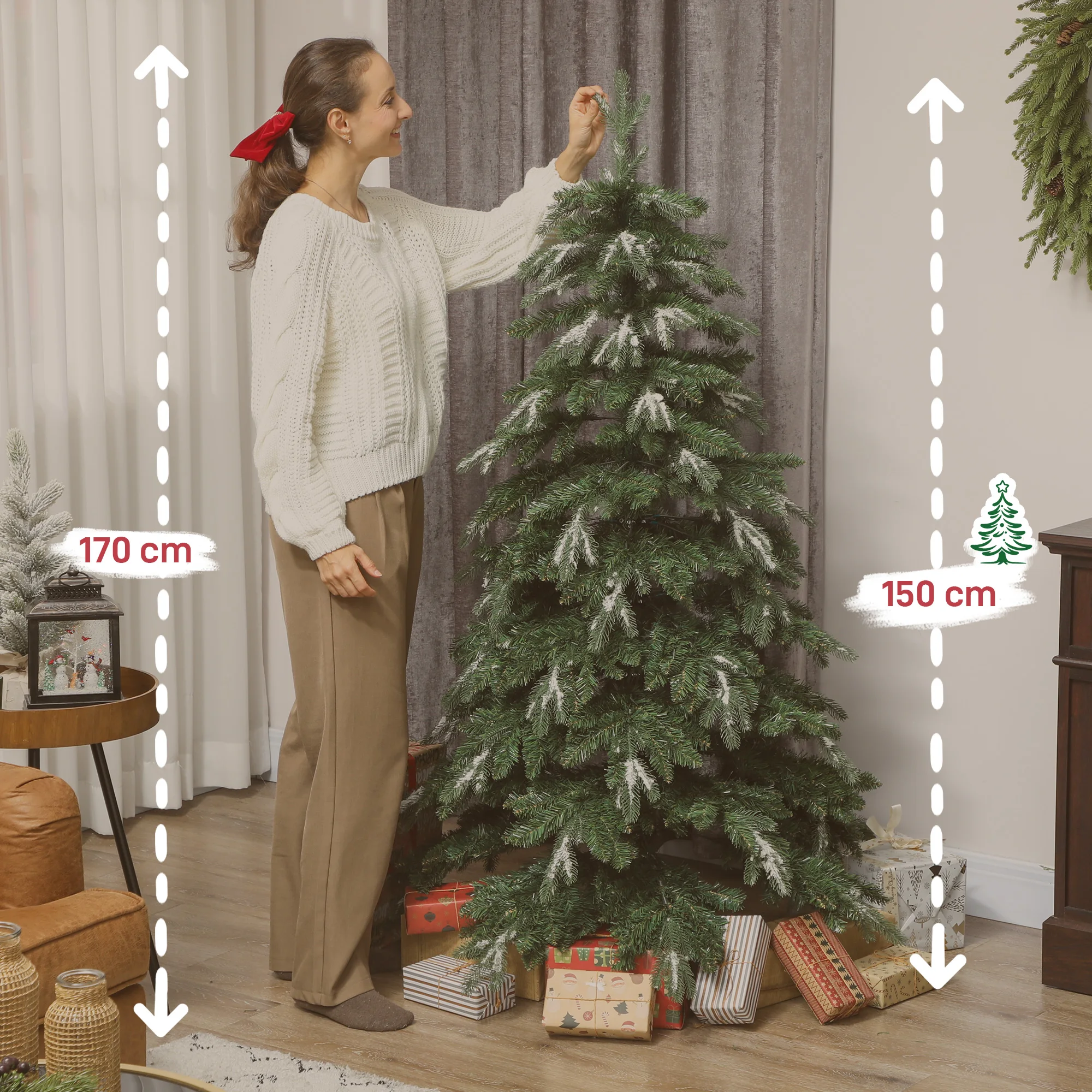 HOMCOM Árbol de Navidad Artificial 150 cm, Ramas Realistas con Efecto Nieve, Árbol de Navidad con Soporte de Acero, Base Plegable, Montaje Rápido, Decoración Navideña para Hogar, Fiesta - imagen 5