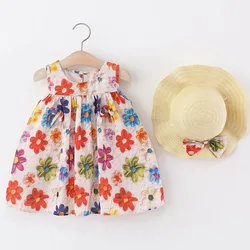 Vestido floral sin mangas para niña con sombrero veraniego