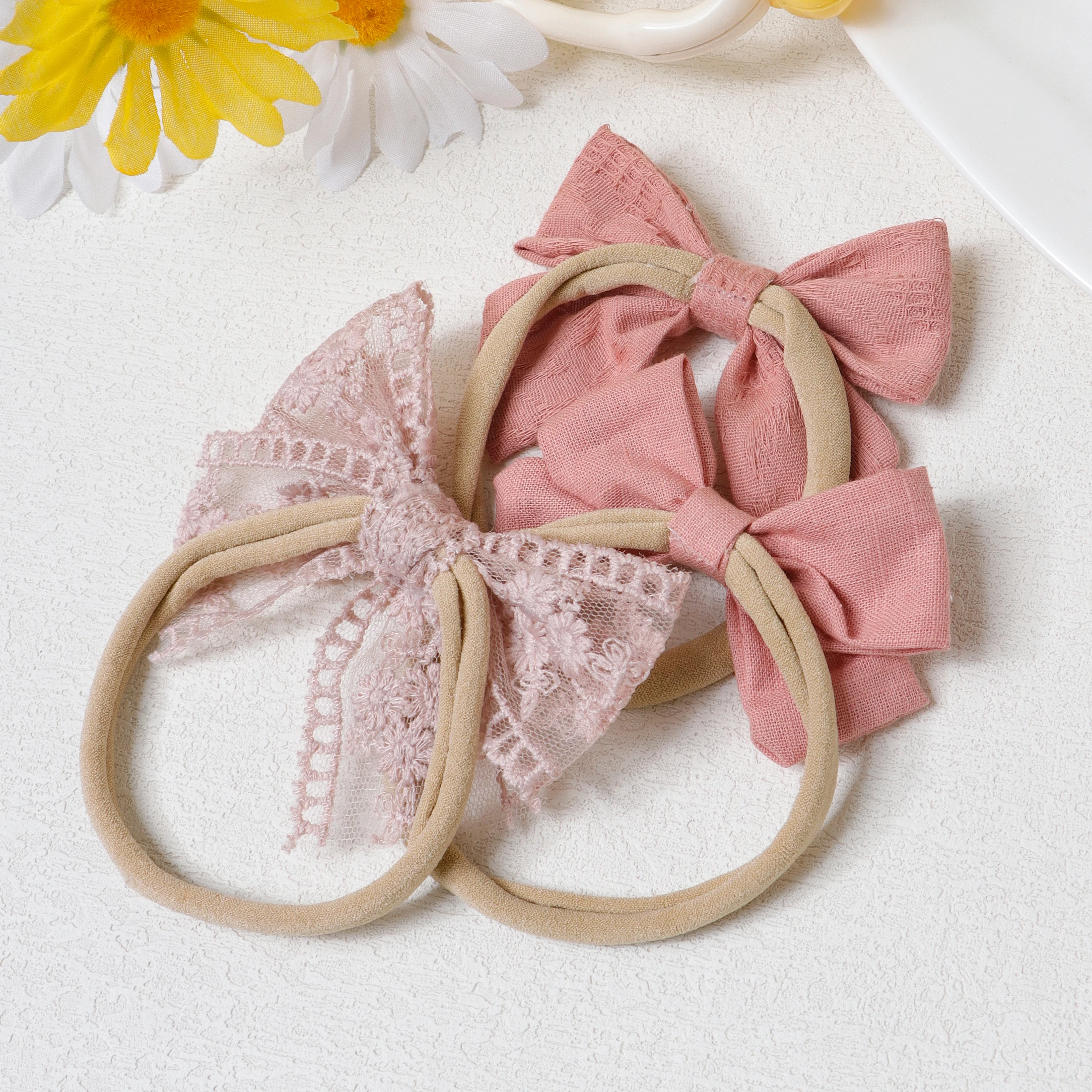 Lazos bordados para pelo de bebé y niñas – Diademas con lazo para coleta - imagen 4