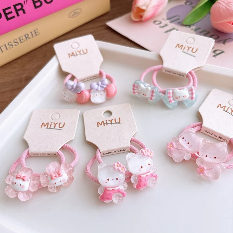 Anillo para el pelo de gato rosa para niña, banda para el pelo de dibujos animados, banda elástica coreana transparente Kawaii, accesorios para la cabeza, 2 uds.