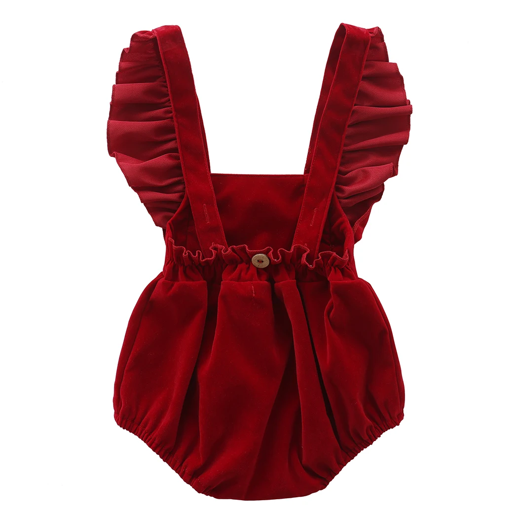 Pelele navideño de terciopelo con volantes para bebé niña - imagen 2
