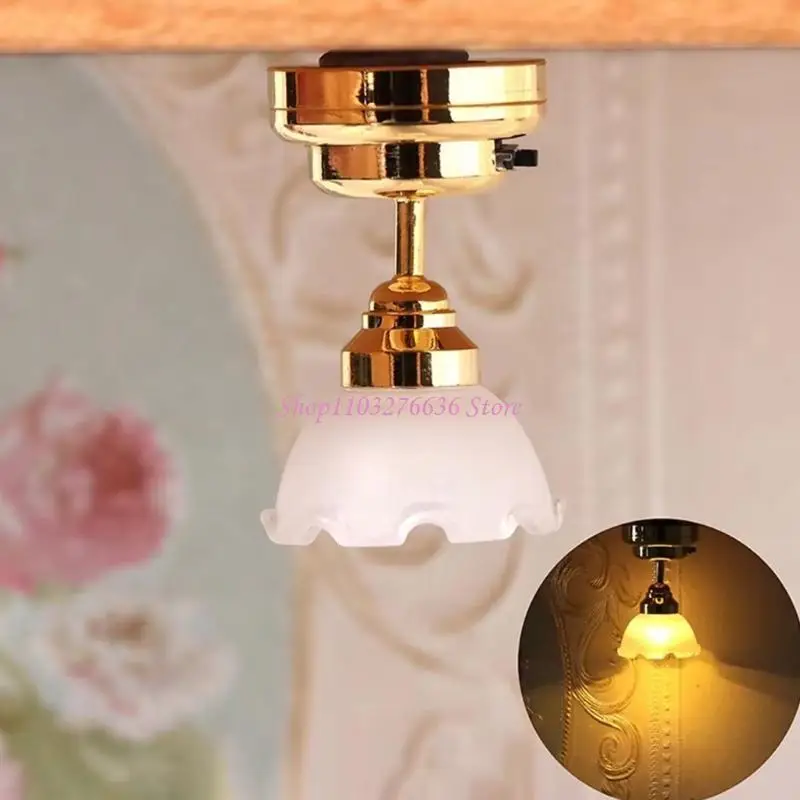 1:12 casas de muñecas, candelabro de techo para salón, lámpara de techo LED para niños, muebles de juguete, lámpara de techo, accesorios para casas de muñecas - imagen 4