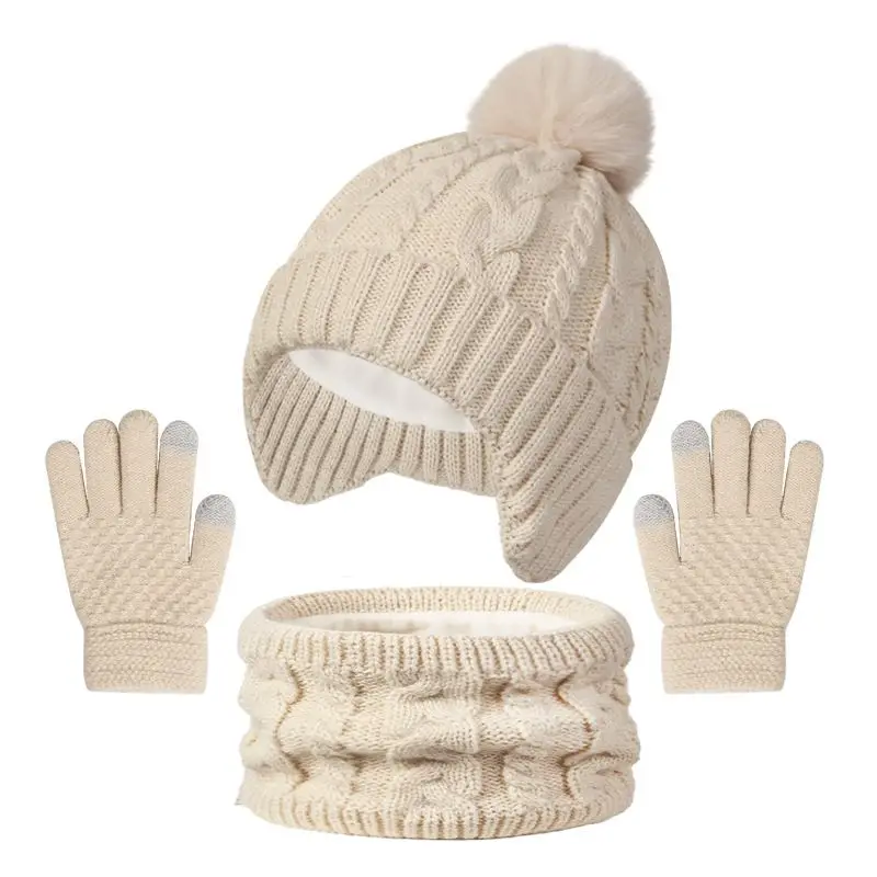 Set de gorro con pompón, bufanda y guantes de terciopelo para niño - imagen 2
