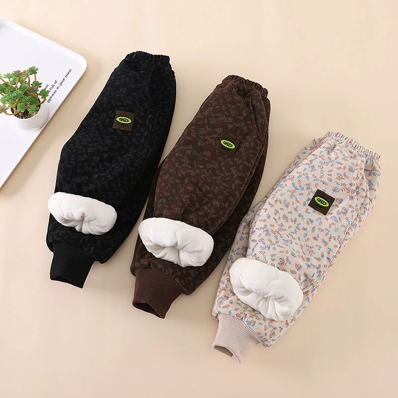 MILANCEL 0-5 años 2024 nuevos pantalones para niños niñas pantalones gruesos con estampado de orejas de trigo forro de piel de invierno pantalones casuales cálidos para niños - imagen 2