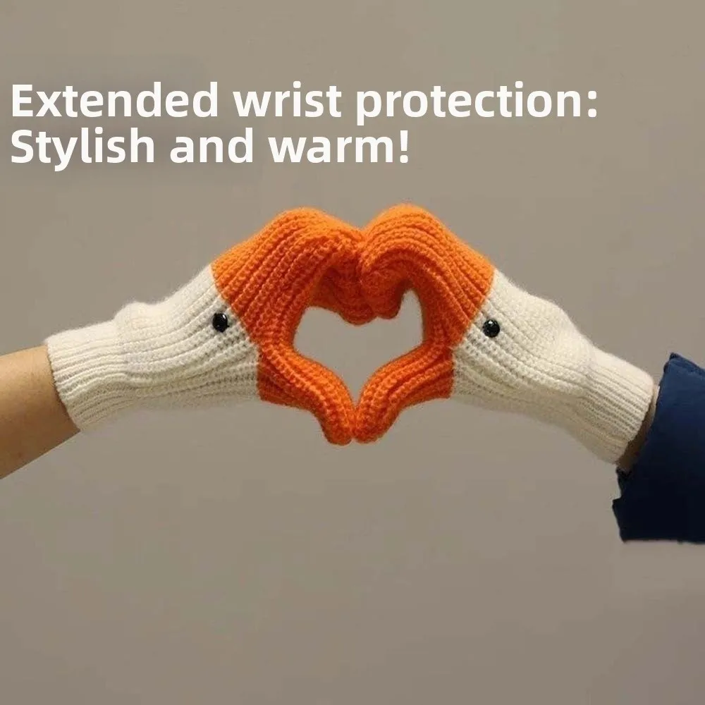 Guantes de ganso de dibujos animados de color naranja, guantes tejidos de poliéster a prueba de viento para invierno, manoplas antifrío gruesas más cálidas para parejas - imagen 5
