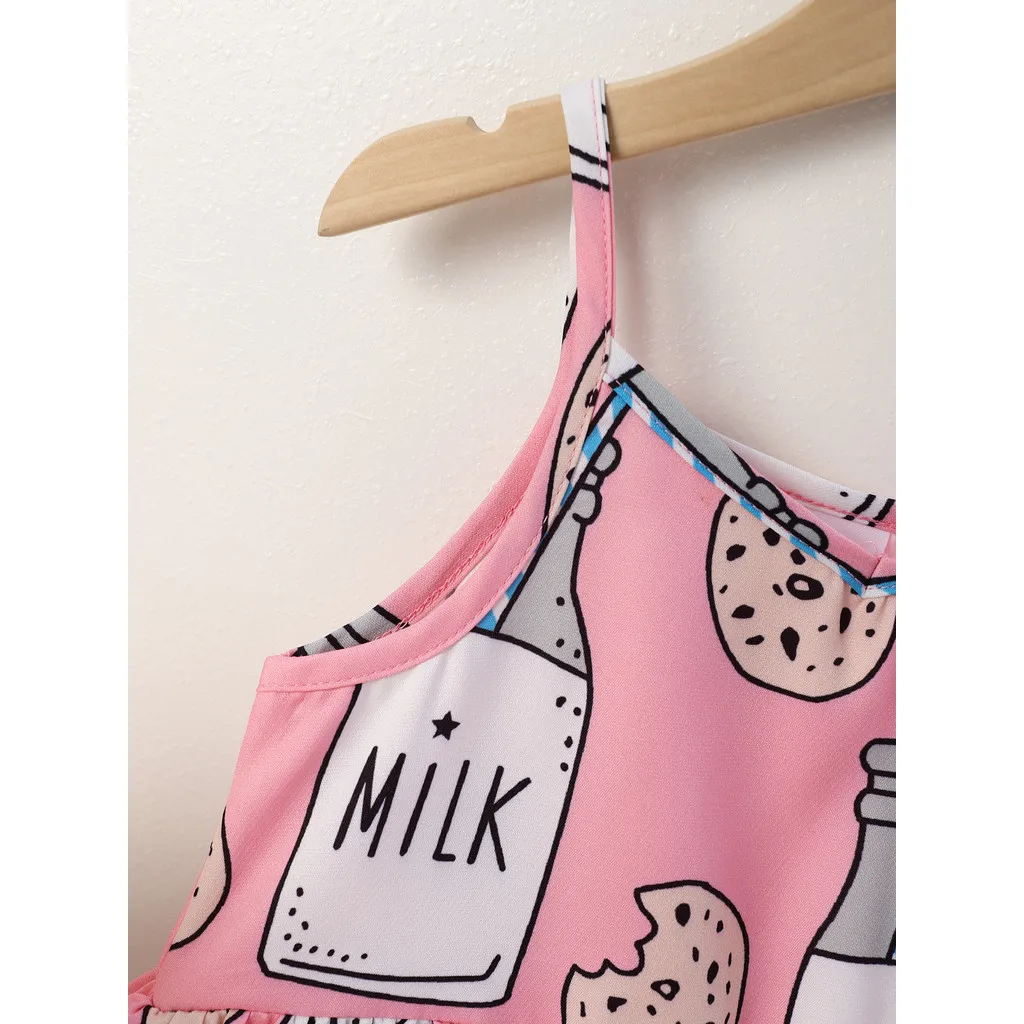 Vestido con tirantes para niña de 4 a 7 años, bonito vestido sin mangas con estampado de galletas y leche, ropa diaria de verano, vestidos para niños - imagen 4