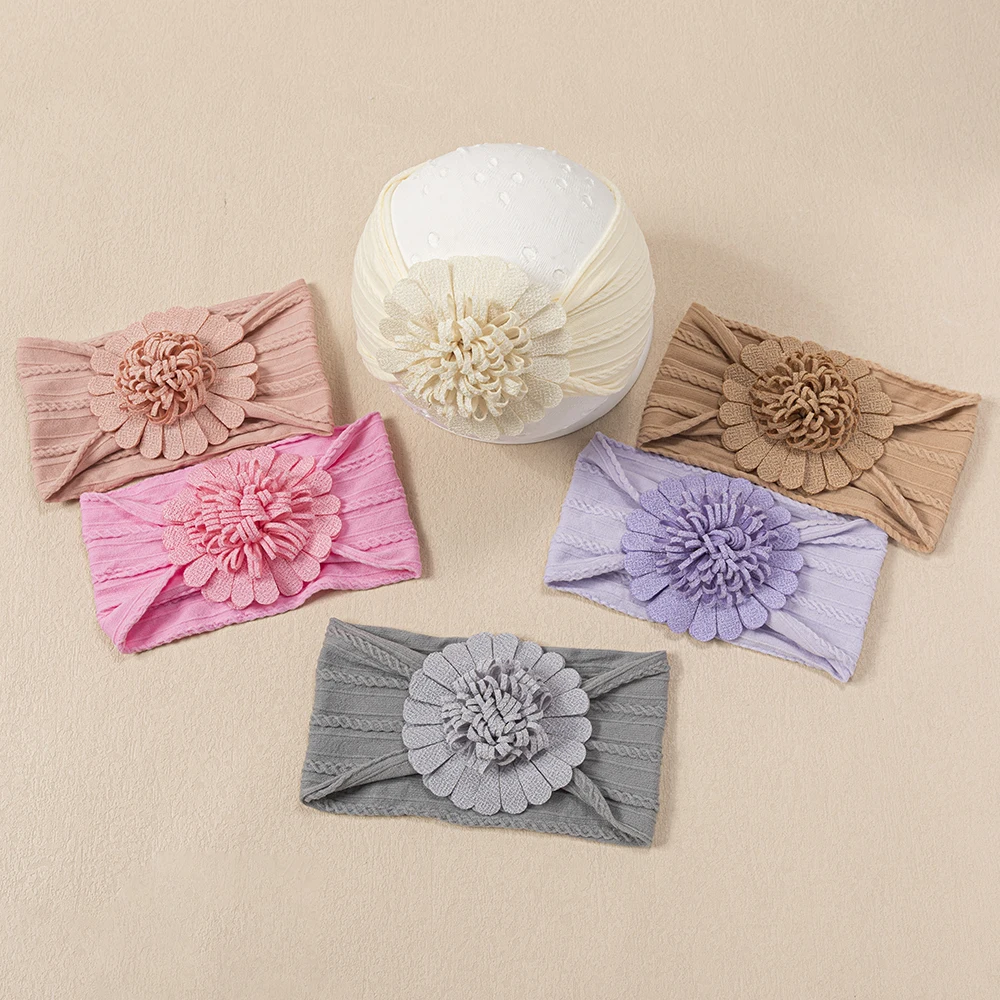 Nueva diadema elástica para bebé, bandas para el cabello de nailon con flores sólidas para recién nacidos, sombreros para niños pequeños, accesorios suaves para el cabello - imagen 3