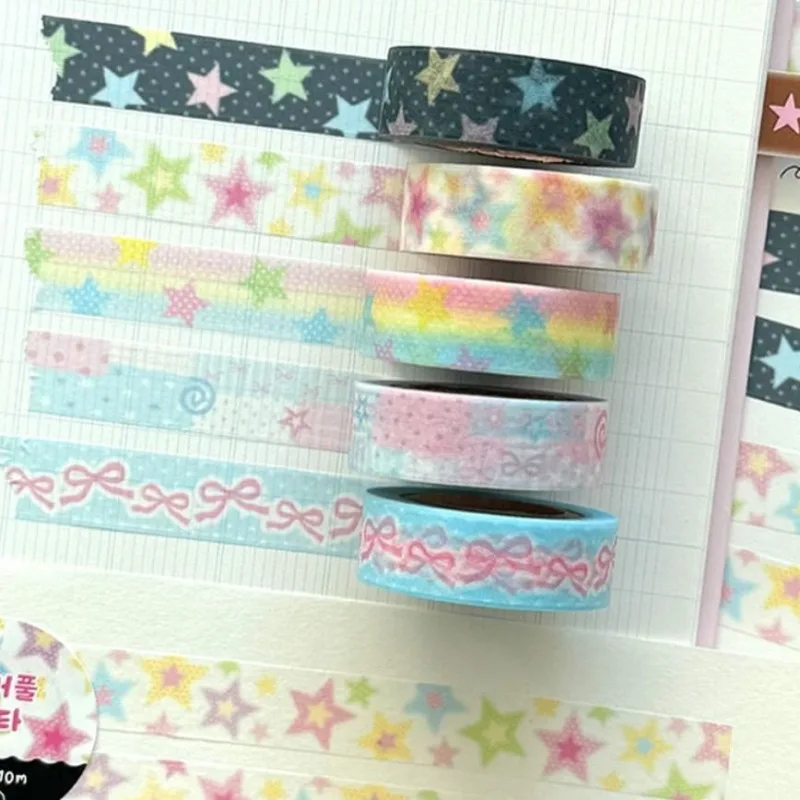 Cinta washi decorativa de estrellas y corazones para manualidades - imagen 3
