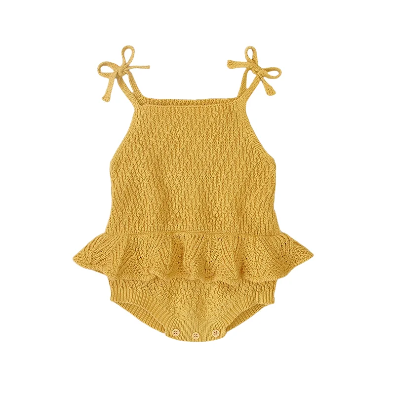 Pelele de punto de algodón 100% para bebé de 0 a 2 años, mono con tirantes con volantes y lazo para niñas, pelele con diseño de cambio de pañal con botón a presión - imagen 3
