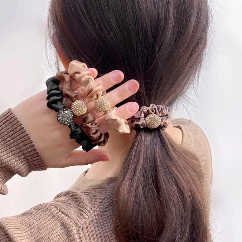 Anillos para el cabello de intestino delgado con diamantes de imitación de estilo coreano, gomas para el cabello de alta elasticidad para mujer, lazos para el cabello con diamantes de imitación de lujo. - imagen 2