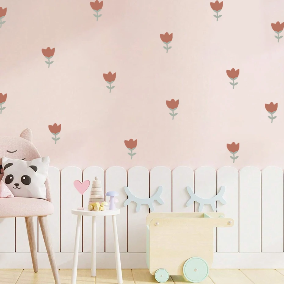 Pegatina de pared infantil roja con flores bohemias para habitación - imagen 3