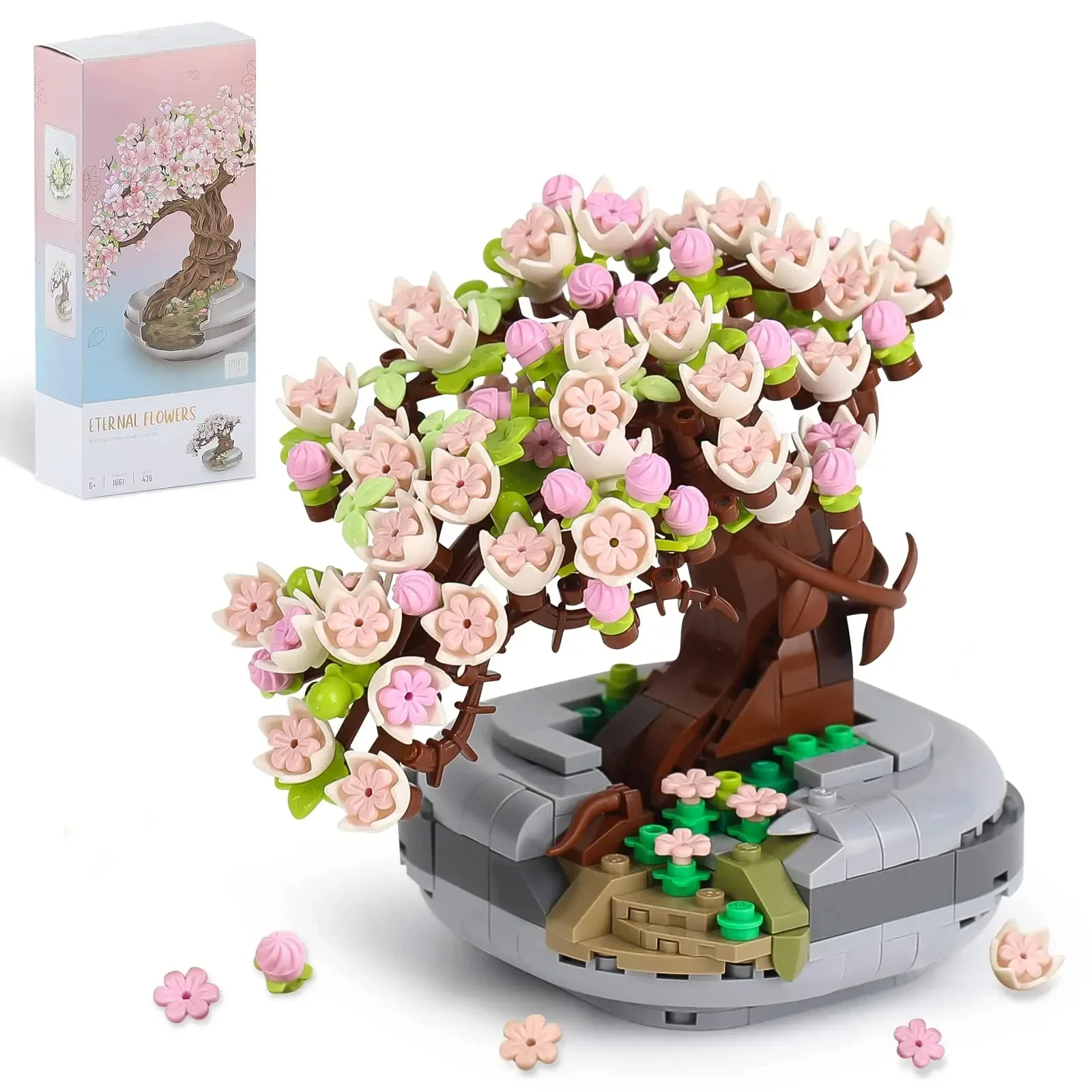 Sakura-ramo en maceta para niños, bloques de construcción, planta, bonsái, modelo suculento, adornos de escritorio, juguetes educativos, regalos de vacaciones