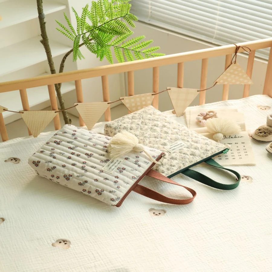 Bolsa de pañales de algodón para bebé, bolsa de pañales, bolsas de almacenamiento para cochecito de viaje, bolso de mamá bordado bonito Ins de Corea del Sur, bolsos - imagen 4